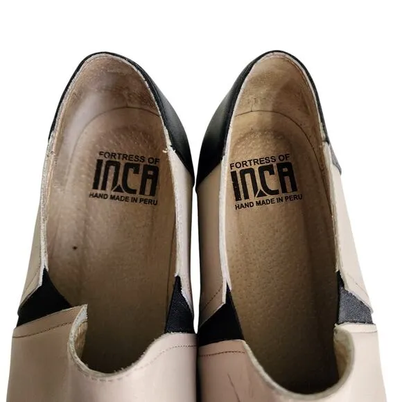 Fortress Of Inca Womens Leather Slip On Shoes Size 9 Black Cream Handmade Peru