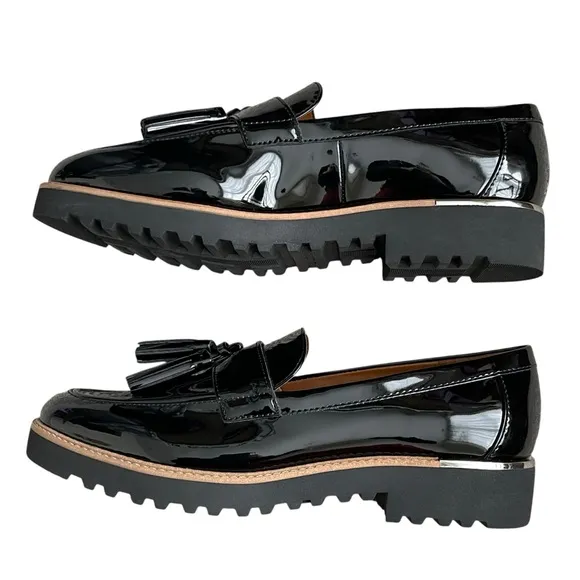 Franco Sarto Tassel Loafers Shoes Women’s Size 9W Chunky Platform Black Patent