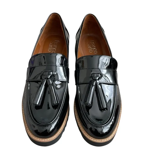 Franco Sarto Tassel Loafers Shoes Women’s Size 9W Chunky Platform Black Patent