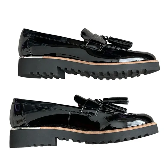 Franco Sarto Tassel Loafers Shoes Women’s Size 9W Chunky Platform Black Patent