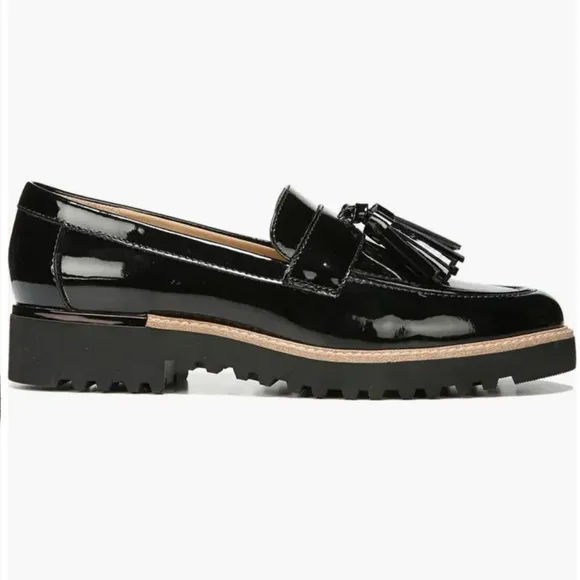 Franco Sarto Tassel Loafers Shoes Women’s Size 9W Chunky Platform Black Patent