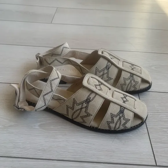 Freda Salvador Walker Western Sandals Bone Suede 9