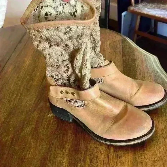 Free People Beau Crochet Slouchy Distressed Leather Boots Size 37