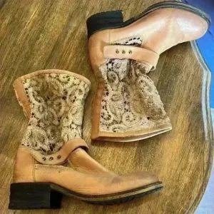 Free People Beau Crochet Slouchy Distressed Leather Boots Size 37