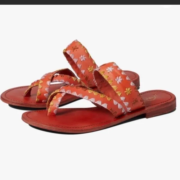 Free People Bella Caia Crochet Sandal Flip Flop Thong NIB Size 38 Tiger Lily
