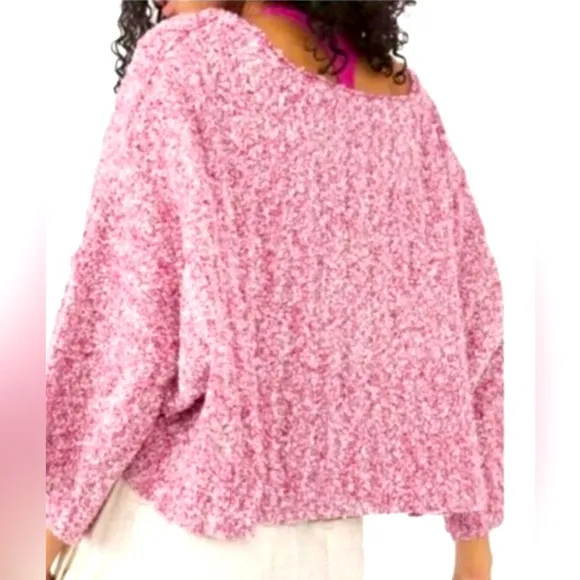 FREE PEOPLE BFF Scoop Neck Sweater in Pink Rose Size Large NWT