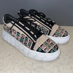 Free People Catch Me if You Can Crochet Sneakers Tan Black Mirror Combo Boho