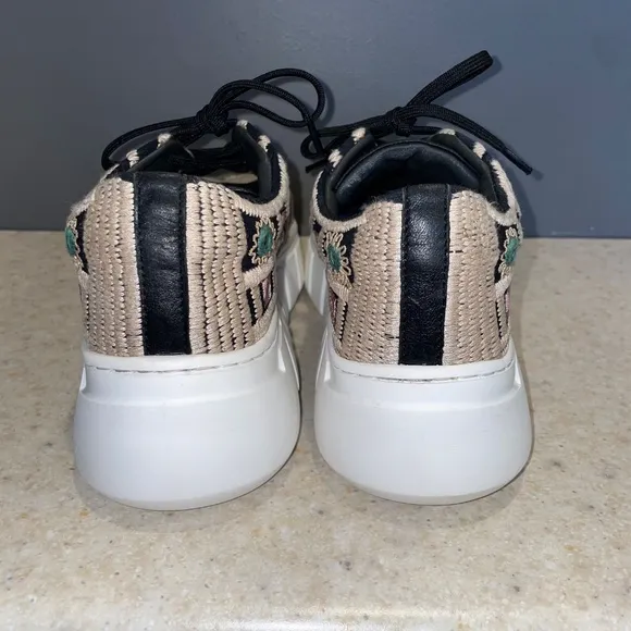 Free People Catch Me if You Can Crochet Sneakers Tan Black Mirror Combo Boho
