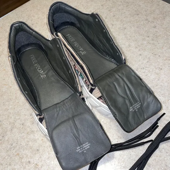 Free People Catch Me if You Can Crochet Sneakers Tan Black Mirror Combo Boho