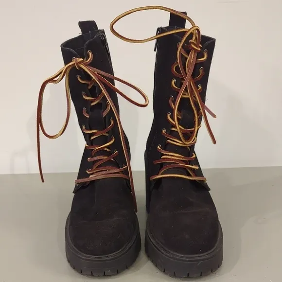 Free People Dylan Lace Up Boots in Black Suede size 37