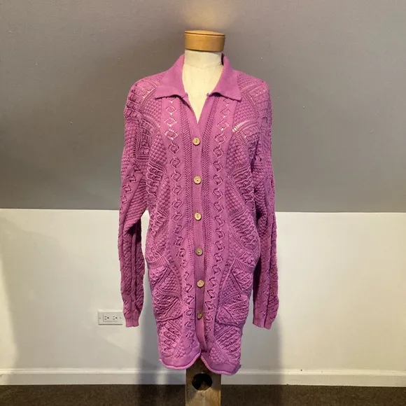 Free People FP Beach Get Away Fauxchet Cardigan Crocheted Size S
