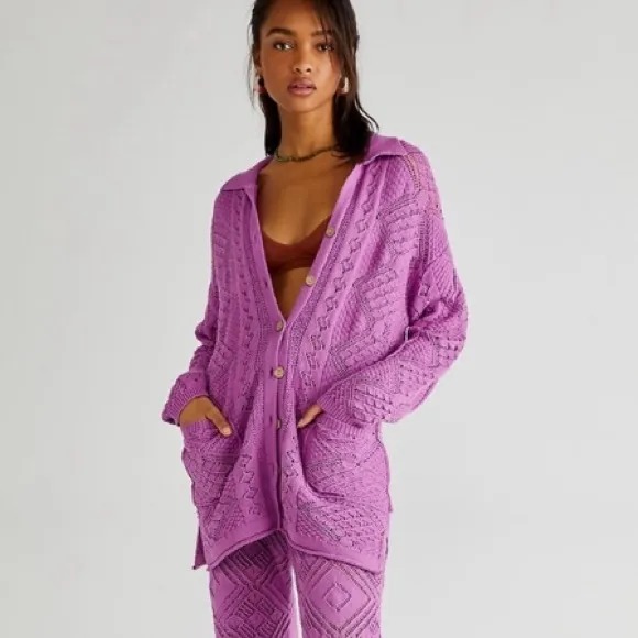 Free People FP Beach Get Away Fauxchet Cardigan Crocheted Size S