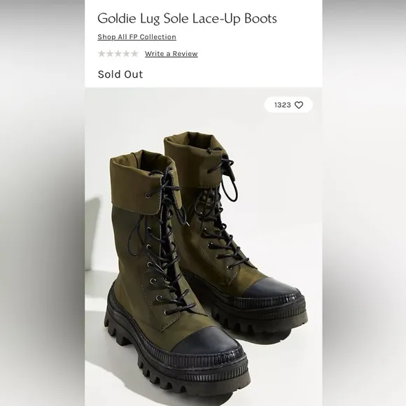 Free People Goldie Lug Sole Lace-Up Boots Green Combat Boots Fold Streetwear 9.5
