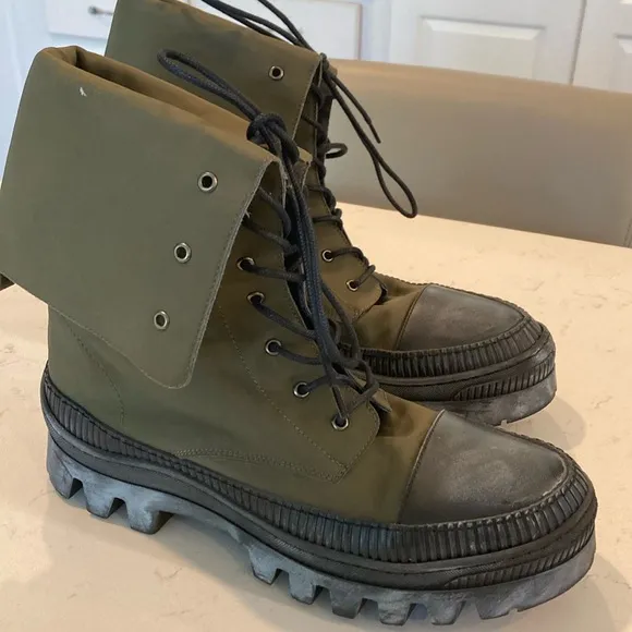 Free People Goldie Lug Sole Lace-Up Boots Green Combat Boots Fold Streetwear 9.5