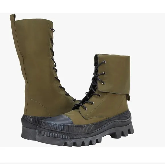 Free People Goldie Lug Sole Lace-Up Boots Green Combat Boots Fold Streetwear 9.5