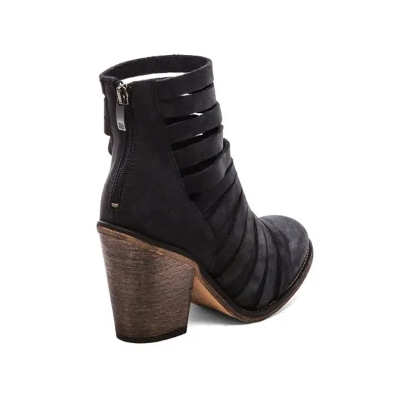Free People Hybrid Heel Boots Black Leather Destroyed Strappy Edgy Ankle Booties