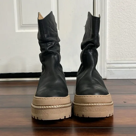 Free People Mel Slouch Boot size 9 Leather Chunky Platform Black Grunge Like New