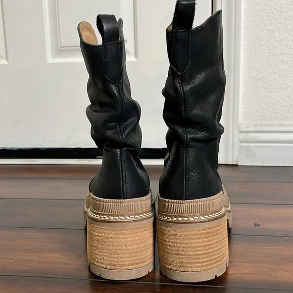 Free People Mel Slouch Boot size 9 Leather Chunky Platform Black Grunge Like New