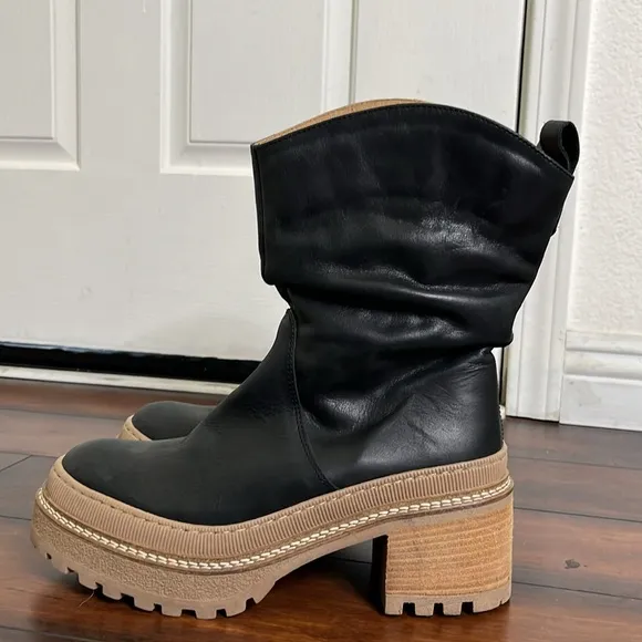Free People Mel Slouch Boot size 9 Leather Chunky Platform Black Grunge Like New