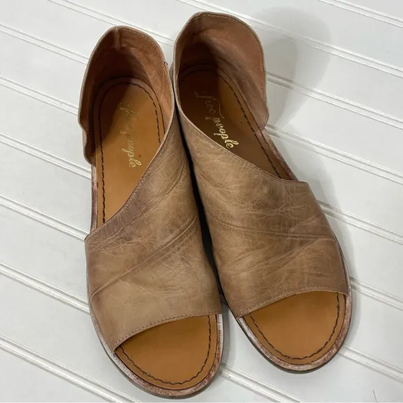 Free People Mont Blanc D‘Orsay Slip-On Brown Tan Leather Sandal Size 40 US 9.5
