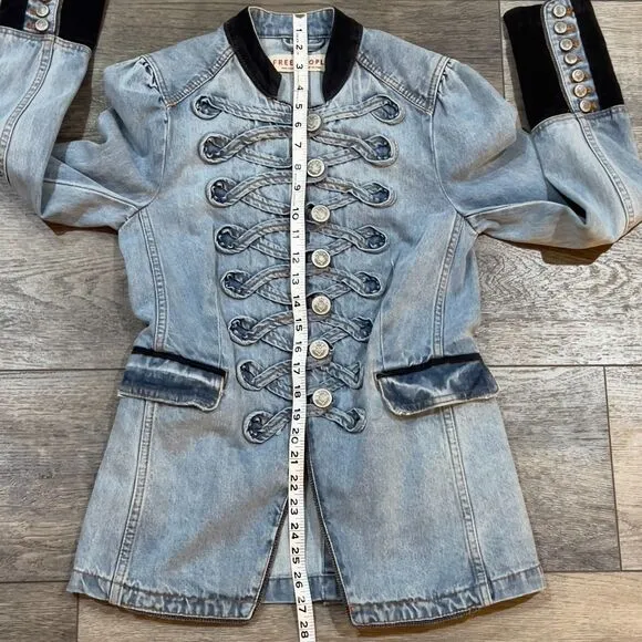 Free People Seamed and Structured Military Blue Denim Jacket - Women's Size XS