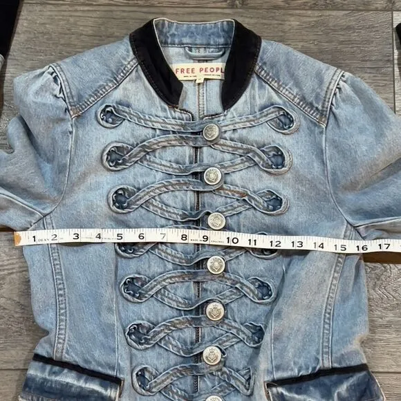 Free People Seamed and Structured Military Blue Denim Jacket - Women's Size XS