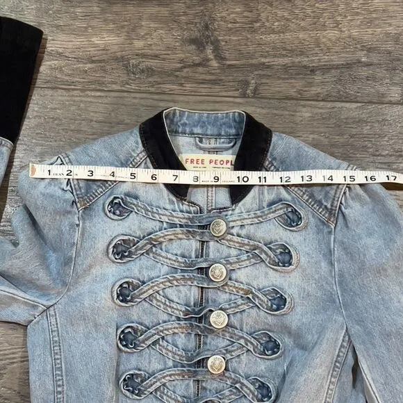 Free People Seamed and Structured Military Blue Denim Jacket - Women's Size XS