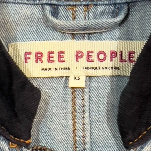 Free People Seamed and Structured Military Blue Denim Jacket - Women's Size XS