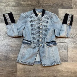 Free People Seamed and Structured Military Blue Denim Jacket - Women's Size XS