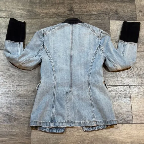 Free People Seamed and Structured Military Blue Denim Jacket - Women's Size XS
