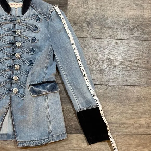 Free People Seamed and Structured Military Blue Denim Jacket - Women's Size XS