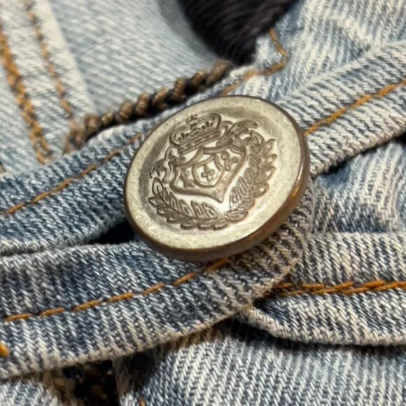 Free People Seamed and Structured Military Blue Denim Jacket - Women's Size XS
