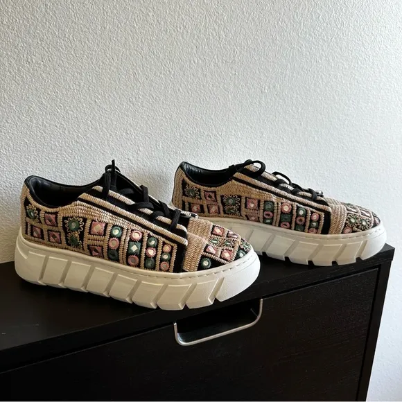 FREE PEOPLE‎ Sneakers Womens Catch Me If You Can Crochet White Mirror Combo 7.5