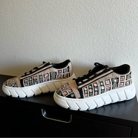 FREE PEOPLE‎ Sneakers Womens Catch Me If You Can Crochet White Mirror Combo 7.5
