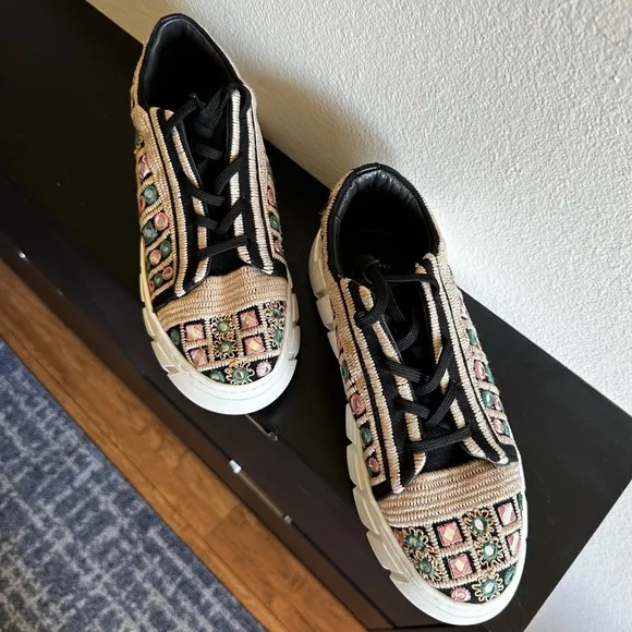 FREE PEOPLE‎ Sneakers Womens Catch Me If You Can Crochet White Mirror Combo 7.5
