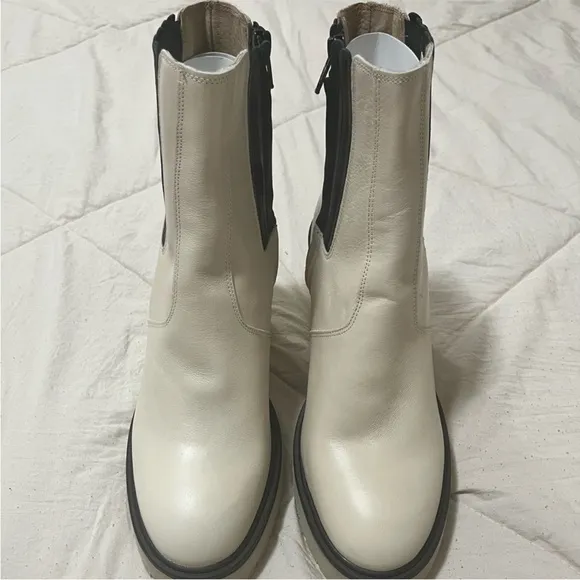 Free People Women’s James Chelsea Chunky Platform Boots White Black Size 9