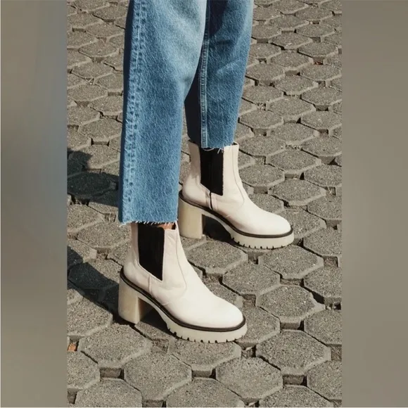 Free People Women’s James Chelsea Chunky Platform Boots White Black Size 9