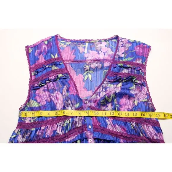 Free People Women's Ultra Violet Combo Spring Fling Lace Trim Mini Dress Sz S