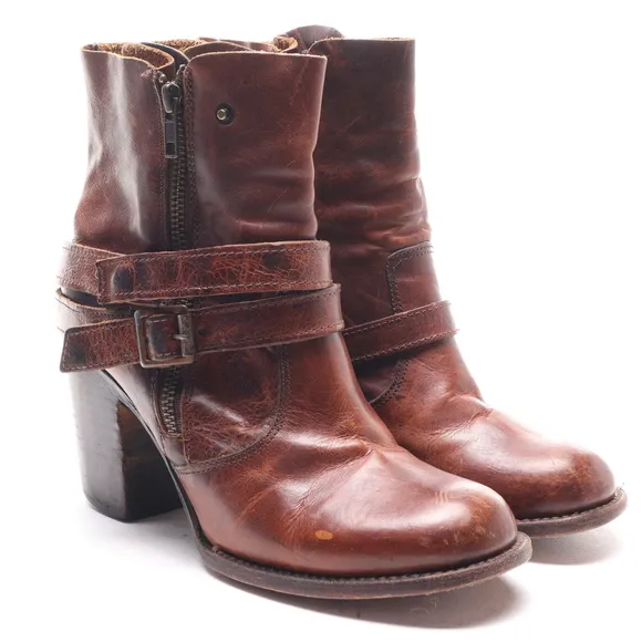 Freebird by Steven Women Leather BAMA Heeled Ankle Boots Booties Size 9 Brown