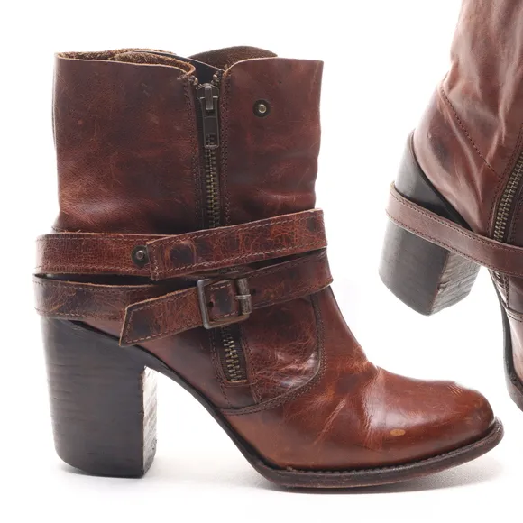 Freebird by Steven Women Leather BAMA Heeled Ankle Boots Booties Size 9 Brown