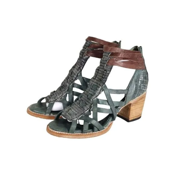 FREEBIRD BY STEVEN Women's Penny US9M Green Leather Distressed Sandals
