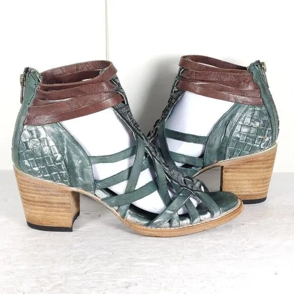 FREEBIRD BY STEVEN Women's Penny US9M Green Leather Distressed Sandals