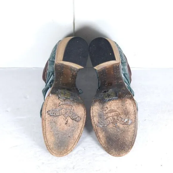 FREEBIRD BY STEVEN Women's Penny US9M Green Leather Distressed Sandals