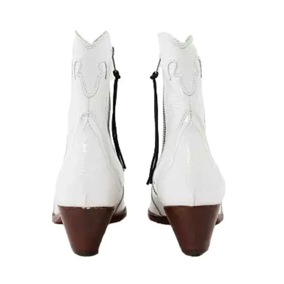 Free People New Frontier White Patent Leather Western Booties OB888602 Size 6