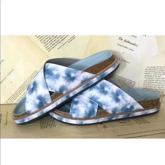 Free People Sandals Sidelines Straps Blue Tie Dye