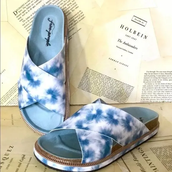 Free People Sandals Sidelines Straps Blue Tie Dye