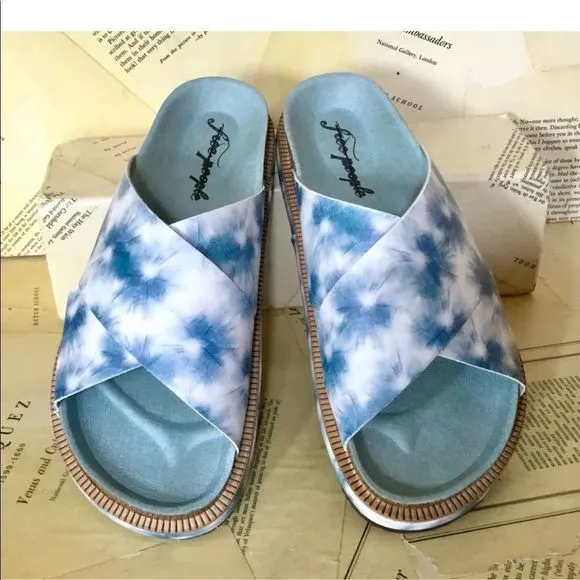 Free People Sandals Sidelines Straps Blue Tie Dye