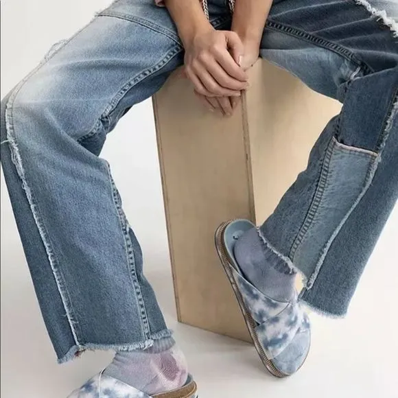 Free People Sandals Sidelines Straps Blue Tie Dye