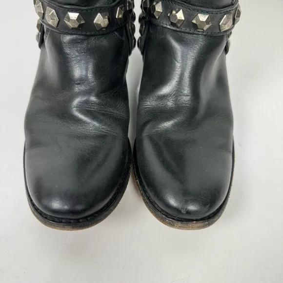 Frye black leather studded detail tall boots minimalist grunge western shoes