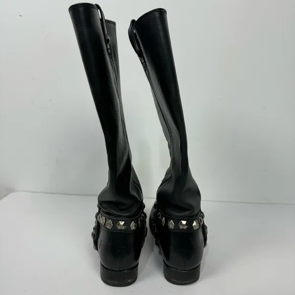 Frye black leather studded detail tall boots minimalist grunge western shoes